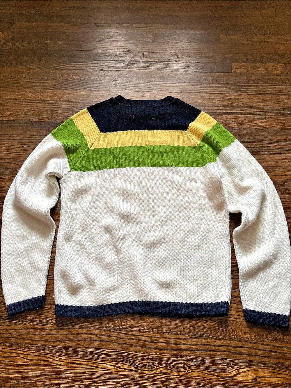 Penny vintage Color Block Crewneck Sweater in White Yellow Navy  & Green size s